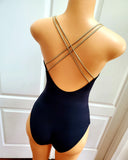 Black and Metallic Gold Strap Swimsuit