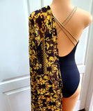 Black and Metallic Gold Strap Swimsuit